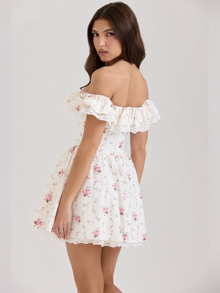 Summer Fashion Off The Shoulder Dress Elegant Printed Holiday Party Dress Casual A-line Dress 2025 Women's Clothing