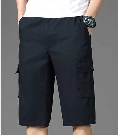 Large Size Cargo Shorts Men's Casual Knee Pants Zipper Pocket Summer Cotton Shorts Running Jogger Shorts Elastic Waist