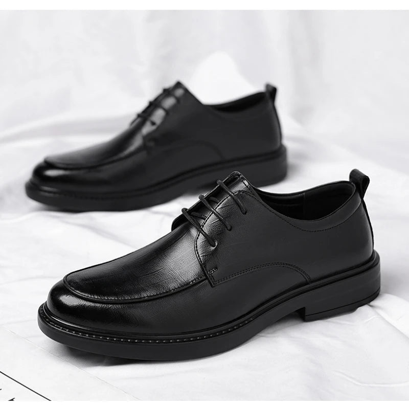 Leather Shoes Men's Four Seasons Business Formal British Casual Commuting Style Black Heightening Wedding Groom's Shoes New