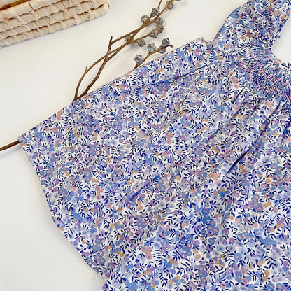 Summer Floral Smocked Vest Dress for Girls Vestidos European Style Baby Dresses Soft Breathable Cotton Children Beach Dress