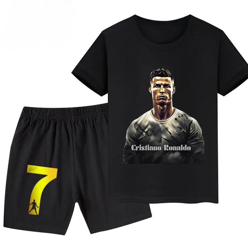 Summer Ronaldo Printed Children's Set Short-sleeved Shorts Suit Sports Kid T-shirt 2-piece Set Street Fashion Boys Baby Clothing