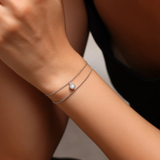 Bracelet en moissanite couleur D, argent sterling 925, double couche, diamant de laboratoire, bracelets simples pour femmes, bijoux fins, cadeaux