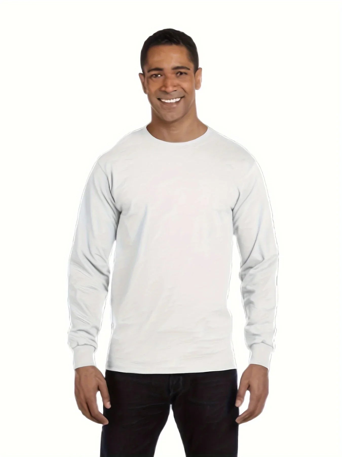 Men's essential long sleeved pure cotton T-shirt, round neck cotton T-shirt,