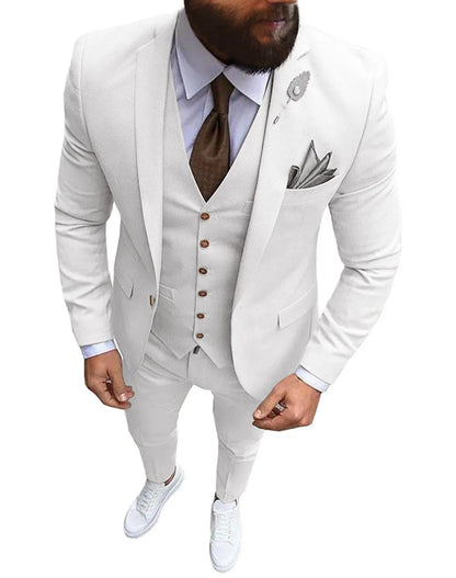Khaki Men's Suits  Formal Business Notch Lapel Slim Fit Tuxedo Best Man Blazer For Wedding(Blazer+Vest+Pants)
