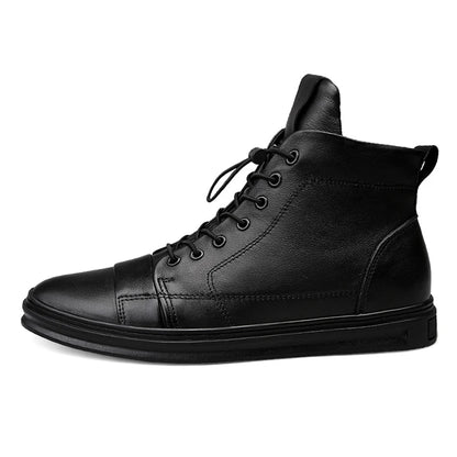 Winter Genuine Leather Boots Men Ankle Casual High Top Skateboarding Shoes Cow Leather Big Size 47 48