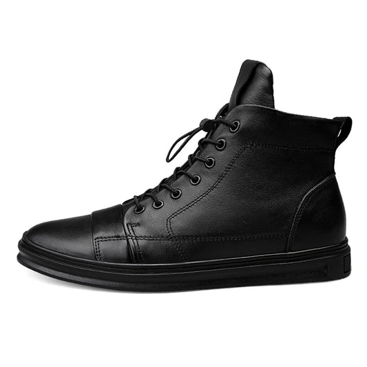 Winter Genuine Leather Boots Men Ankle Casual High Top Skateboarding Shoes Cow Leather Big Size 47 48