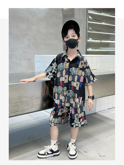 New Summer Kids Beach Clothes Set 2 Pieces Set for Boys Casual Shirt Short 2PCS Clothing Set Children Cool Vacation Outfit Suit
