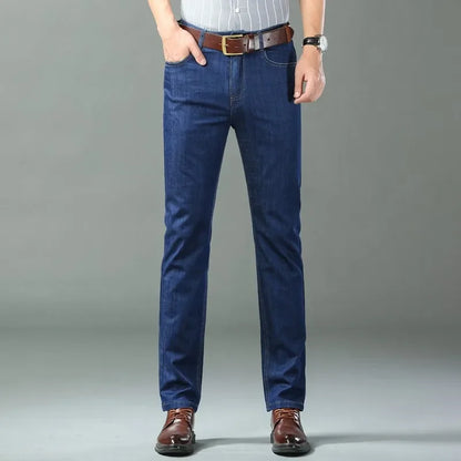New Ice Silk Thin Denim Jeans for Men Blue Straight Stretch Cotton Denim Pant Business Casual Lightweight Trousers Spring Summer