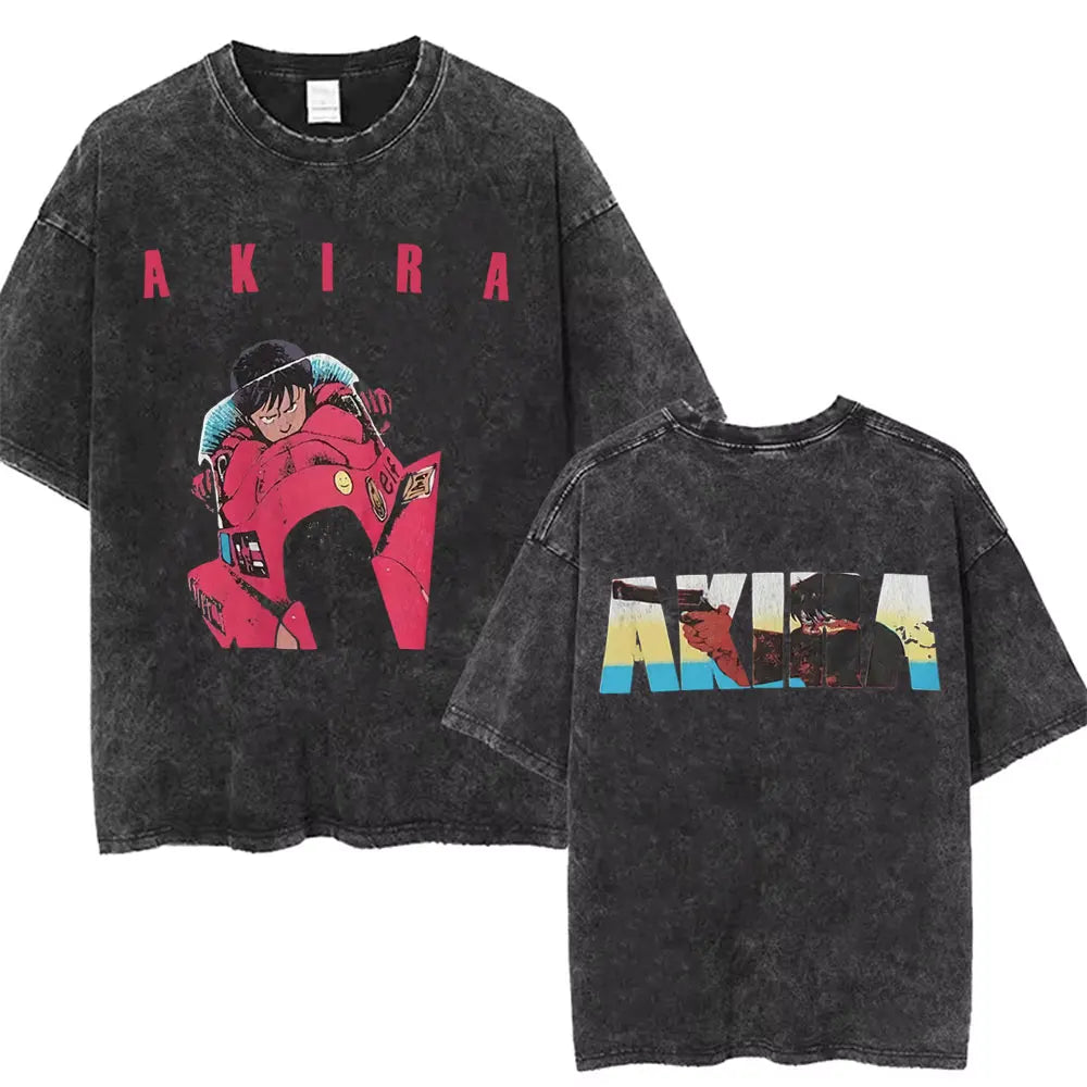 Washed Vintage Anime Akira T Shirts Japanese Science Fiction Cartoon Movie Shotaro Kaneda T-shirt Men's Manga Oversized T-shirts