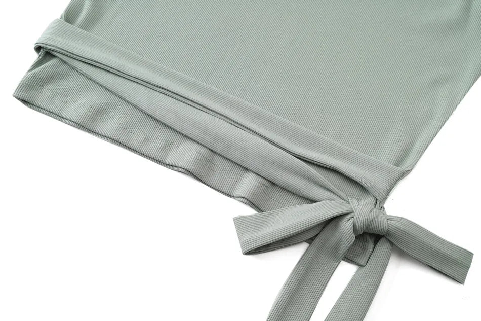 2024 woman clothing high Stretch ribbing closed-fit wrap tops + Matte Satin dress Maxi matching sets (ship out in 1 day)