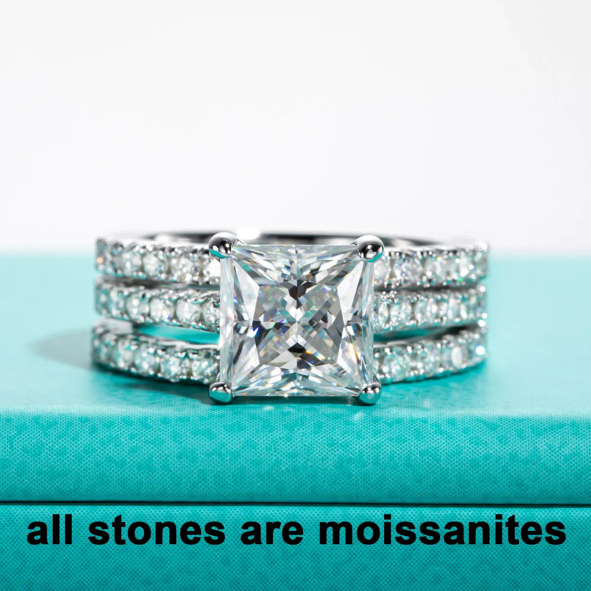 3ct Princess Cut D Color Moissanite Engagement Ring Bridal Sets 925 Sterling Silver Wedding Band Ring Customs Jewelry