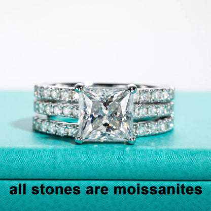 3ct Princess Cut D Color Moissanite Engagement Ring Bridal Sets 925 Sterling Silver Wedding Band Ring Customs Jewelry