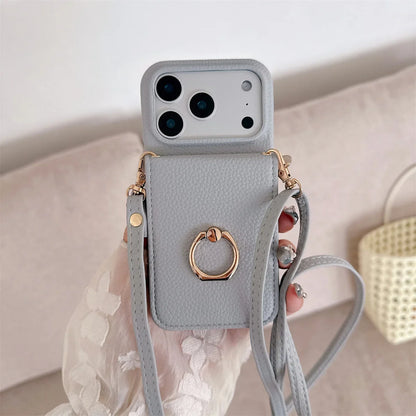 Crossbody Lanyard with Ring Card Holder Make up Mirror Wallet Phone Case for IPhone 17 Air 16E 15 14 Plus 13 12 11 Pro Max Cover