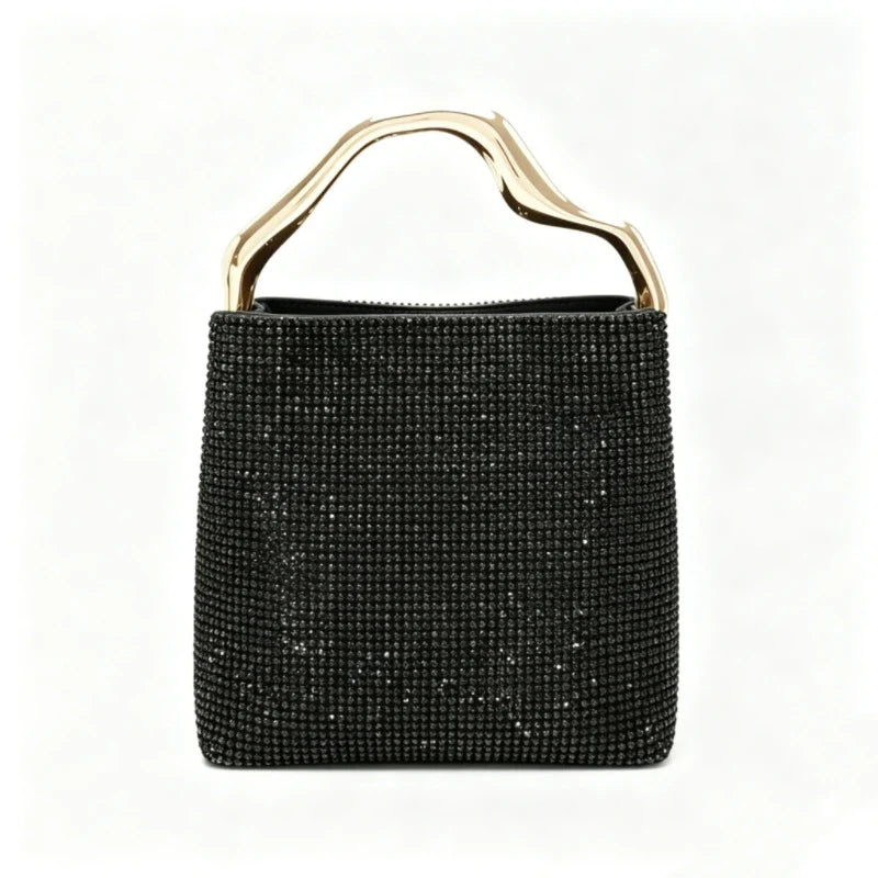 Luxury Satin Bucket Bag Women's Handbag Crystal Shiny Rhinestone Diamond Evening Bag Wedding Party Clutch Purse Crossbody Bag