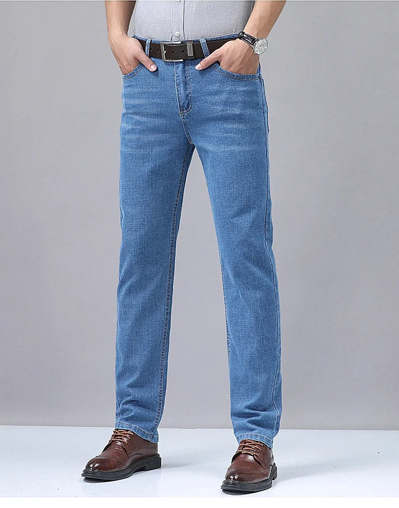 Men's Denim Jeans Thin Summer Straight Business Soft Fashion New High Quality Pants New Arrivals Dropship OL Work Trousers