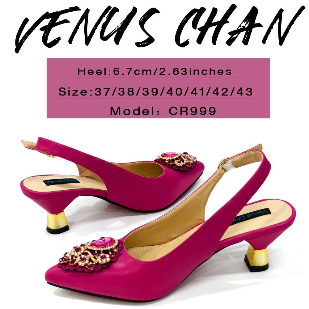 Italian Shoes and Bags Matching Set 2024 Nigeria Elegance Party Rhinestone Pointed Toe Women's Shoes High Heel
