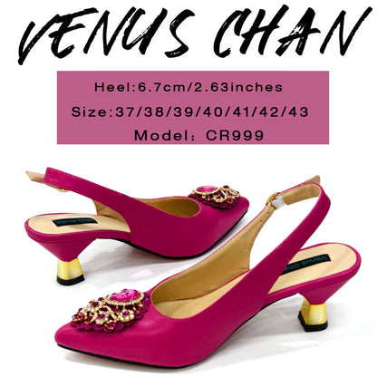 2024 Latest Wedding Pointed Toe Women's Shoes High Heel White Color Rhinestones Party Ladies Shoes And Bag Set