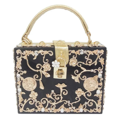 Luxury Designer Shimmer Acrylic Box Glitter Rhinestones Diamond Evening Bag Wedding Party Clutch Purse Shoulder Messenger Bag
