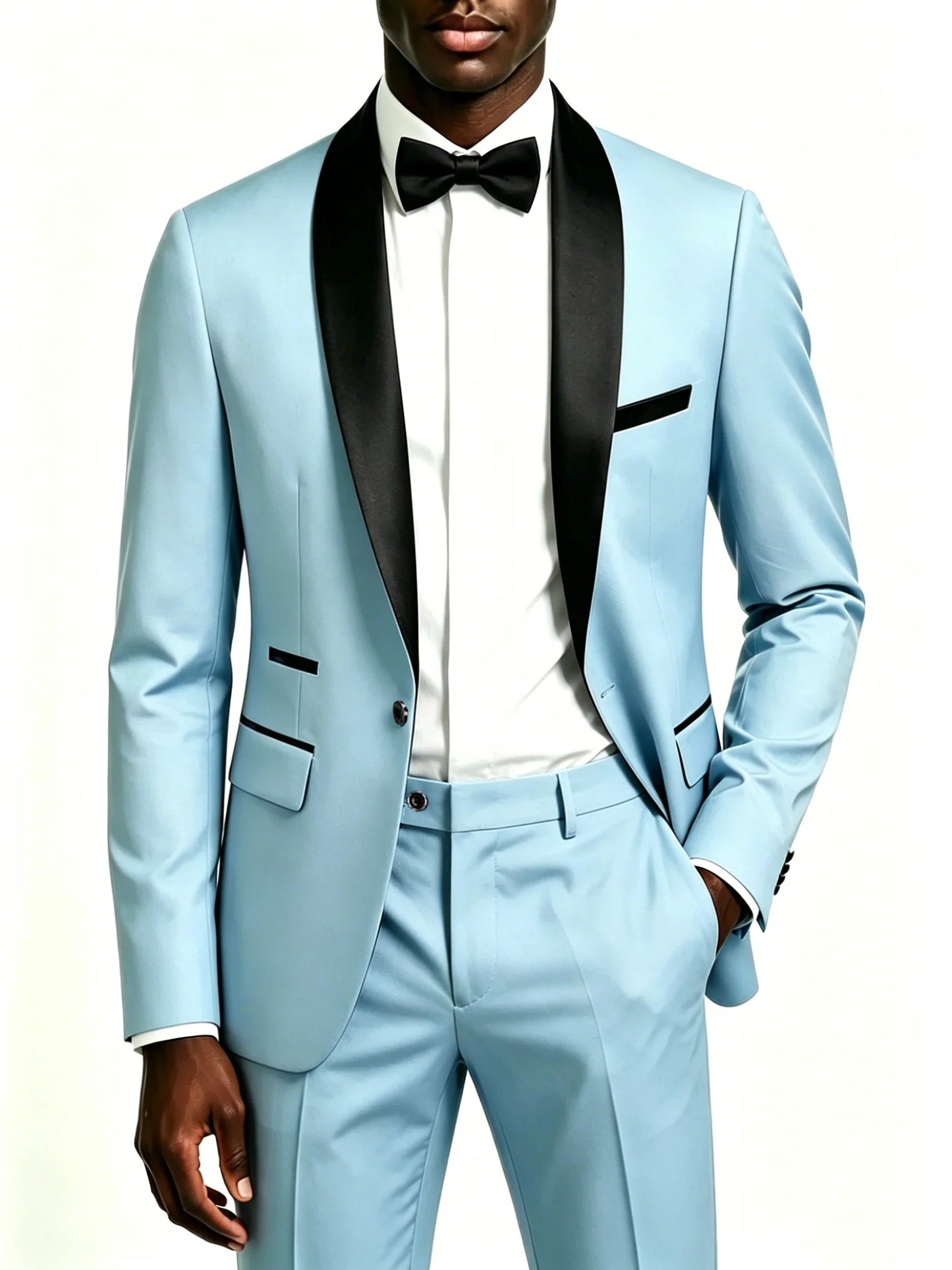 Men's Black Satin Shawl Lapel Tuxedo Suit 2 Pieces, Slim Fit Formal Blazer & Pants for Wedding Party Prom Groom Outfit