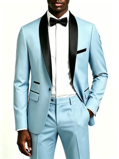 Men's Black Satin Shawl Lapel Tuxedo Suit 2 Pieces, Slim Fit Formal Blazer & Pants for Wedding Party Prom Groom Outfit