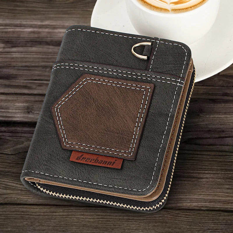 New European American Business Men's Patchwork Bifold Wallet Minimalist Foldable Zipper Slim Dollar Coin Purse