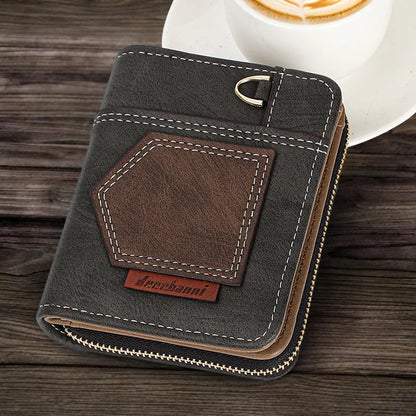 New European American Business Men's Patchwork Bifold Wallet Minimalist Foldable Zipper Slim Dollar Coin Purse