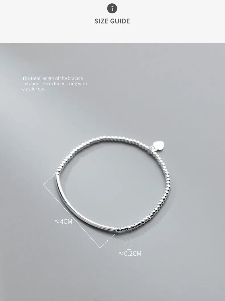 16cm Bracelets For Women Silver 925 Heart Silver Elastic Rope Round Bead Chain Sterling 925 Silver Women's Bracelet