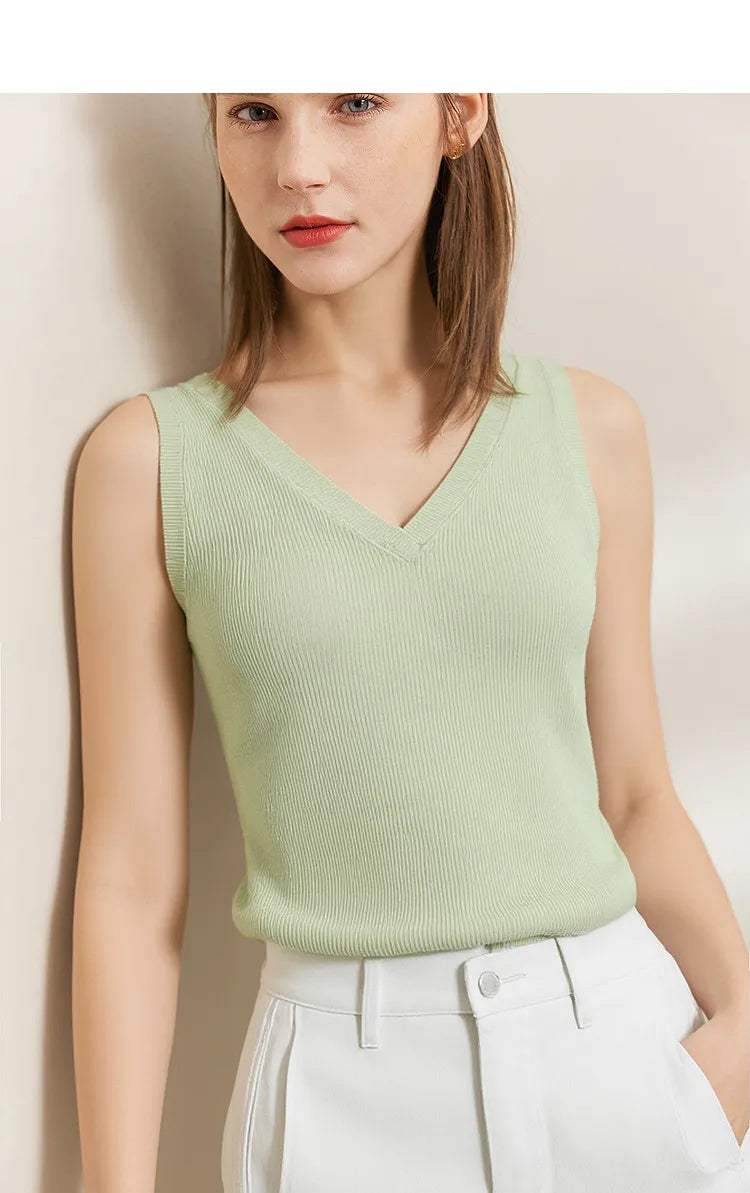 Women Tank Top 2026 Summer Basic Knit Sleeveless V-Neck Ribbed Vest Casual Clothes Versatile Layer Woman Crop Top 12641107