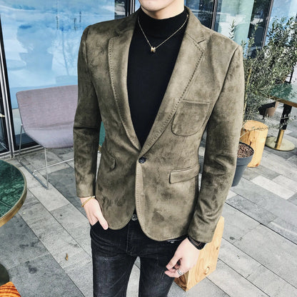 Blazer Hombre Men's Casual Slim Fit Deerskin Velvet Suit Jacket High-quality Korean Luxury Formal Solid Color Suit 6 Colors