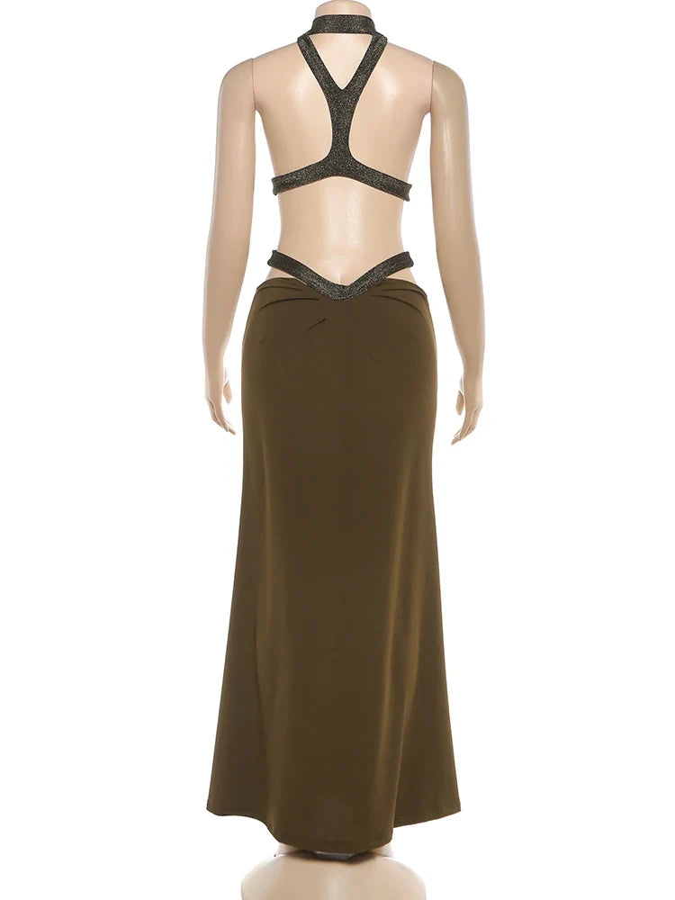 Elegant Backless Dress Women Y2K Patchwork Sparkle Bandage Irregular Sleeveless Sexy Beach Vacation Hottie Vestidos