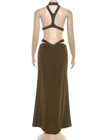 Elegant Backless Dress Women Y2K Patchwork Sparkle Bandage Irregular Sleeveless Sexy Beach Vacation Hottie Vestidos