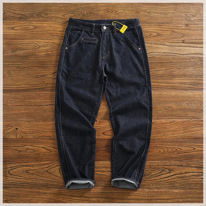 Color fixing process plain wash denim pants men's straight cone four seasons can wear casual pants tide