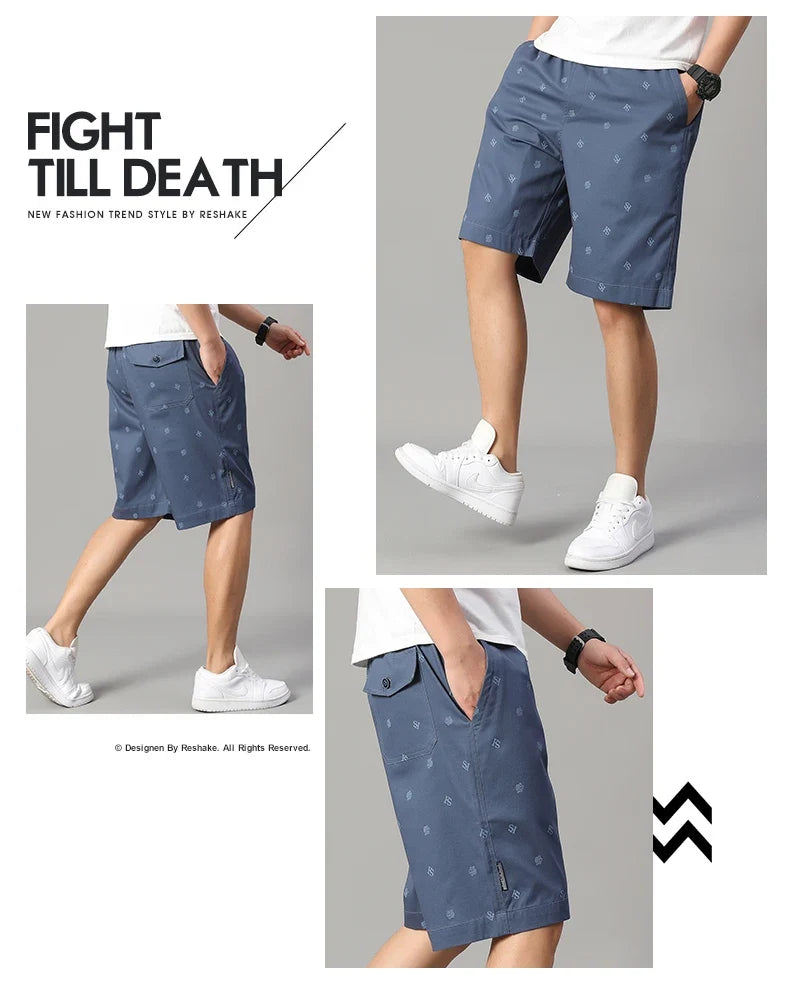 Men's Cotton Print Shorts Streetwear Casual Cotton Workwear Summer Breathable Fitness Knee Shorts Sports Shorts Sweatwear 6XL