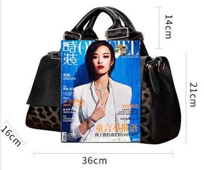Genuine Leather Tote Handbags for Women, Leopard Shaped Cow Skin Office Bag with Long Strap, Luxury Crossbody Shoulder Bags
