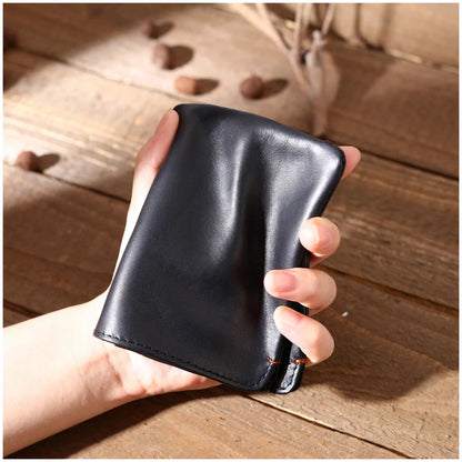 Portefeuille en cuir de vachette couche supérieure Portefeuille en cuir véritable souple Porte-cartes de crédit pour hommes Sac à main de luxe Noir Élégant Simple Portefeuilles pour hommes