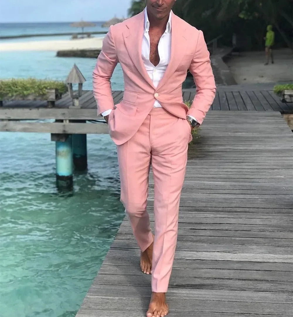 Summer Beach Men Suits Pink Suits For Wedding Ball Slim Fit Groom Best Men Male Suit 2 Pieces