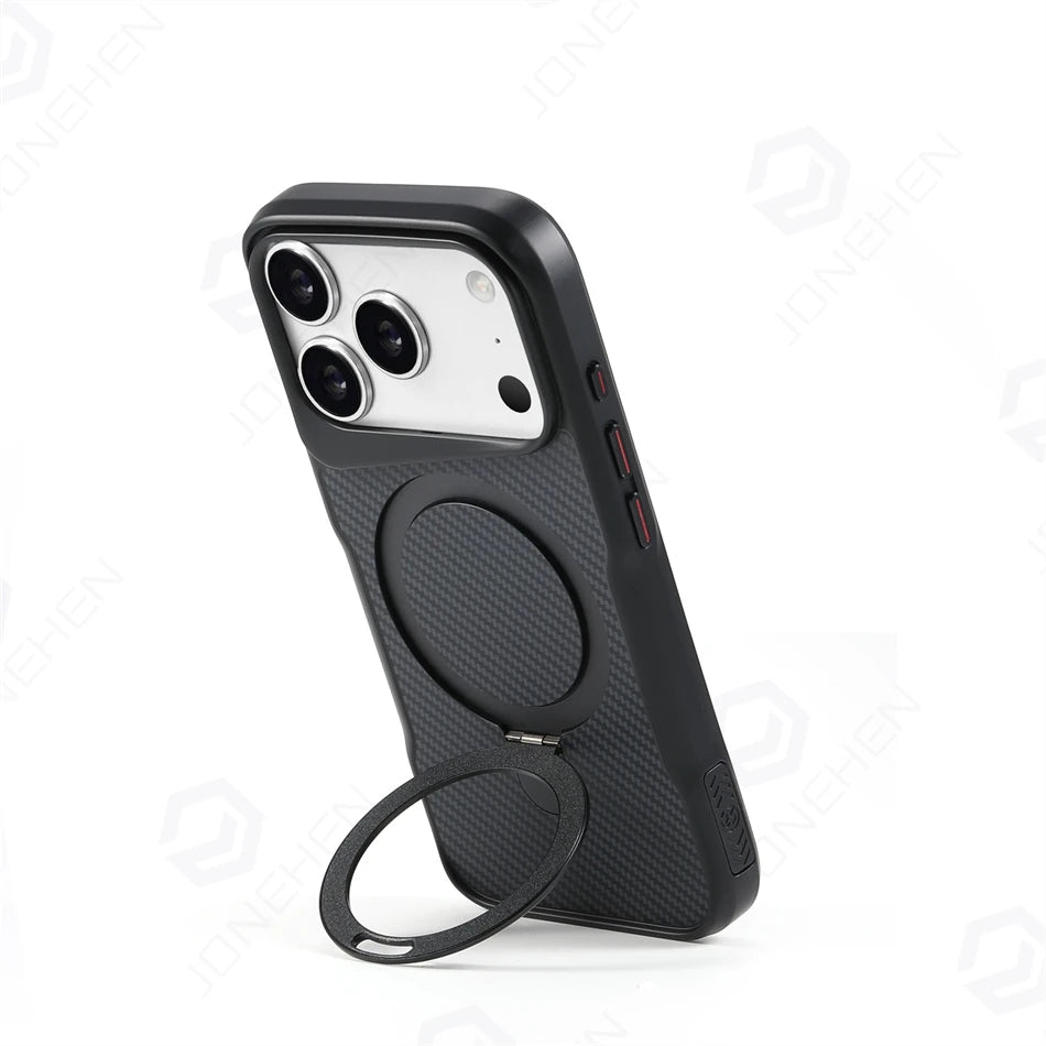 جراب حماية من ألياف الكربون المغناطيسي غير المرئي مع مسند Magsafe لهاتف iPhone 16 17Pro max 14 15 Pro 13 12 Air من المطاط الناعم المدرع
