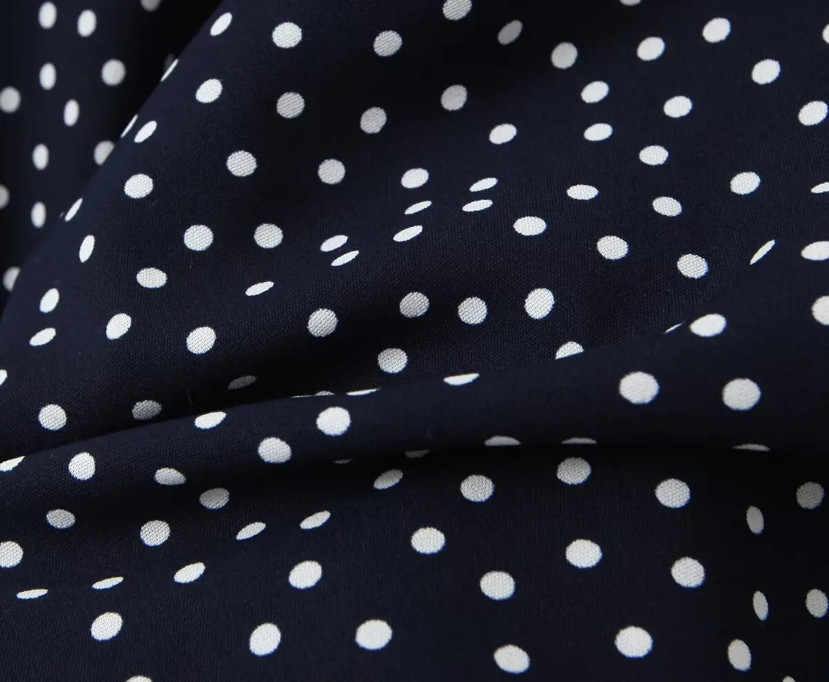 2025 Women Navy Blue Polka Dot Long Dress Lace Trim V Neck Short Sleeve A-line Elegant Holiday Dresses Summe Maxi Robe