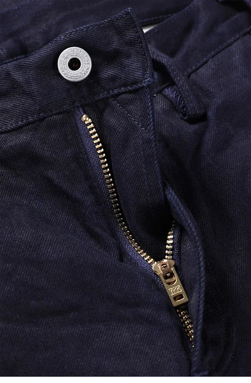Blue-Black Officer Trousers Slim Straight Fit 14oz Indigo Selvedge Denim Jeans
