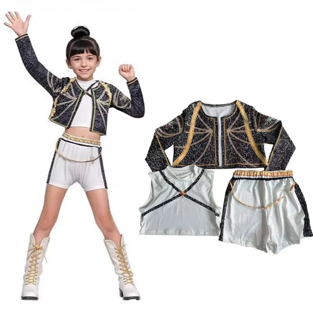 3Pcs Kpop Costume Rumi Singer Dance Dress 3D Print Girls Halloween Christmas Costumes Cosplay Fancy Stage Performance Outfits