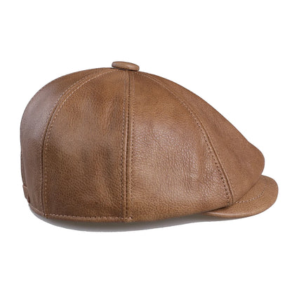 Men's Newsboy Flat Cap 100% Genuine Cowhide Leather Gatsby Ivy Golf Cabbie Driving Hat 8 Panels Classic Design