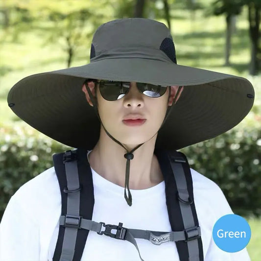 Large Brim Polyester Sun Hat UV Protection Breathable Mesh Cap Foldable Men and Women Outdoor Fishing Hiking Beach Caps