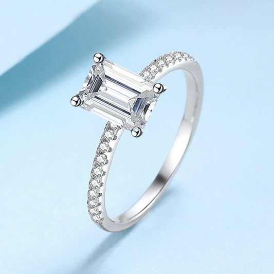 1CT 2CT Emerald Radiant Cut Moissanite Ring for Women Engagement Wedding Lab Diamond Sterling Silver 925 Rings Jewelry