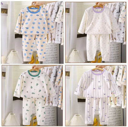 Kids Autumn Pajamas Sets Baby Boys Girls Cute Cartoon Print Long Sleeve O-neck T-Shirt Tops with Pants Toddler Casual Sleepwear