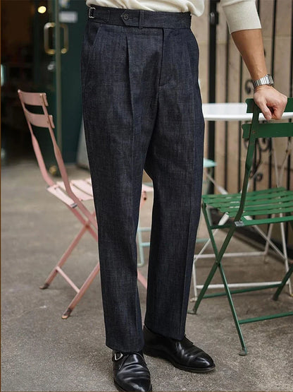 Italian Vintage Paris Button Loose Tapered Casual Pants Neapolitan Western Pants Washed Jeans Customizable