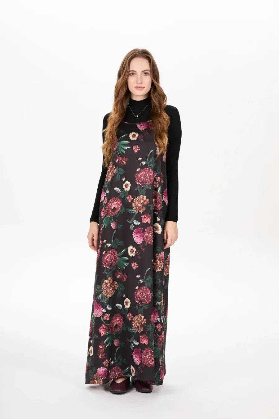 AS AW25 woman clothing mockneck + elegance slip satin dress matching look adjustable maxi floor length lady wear