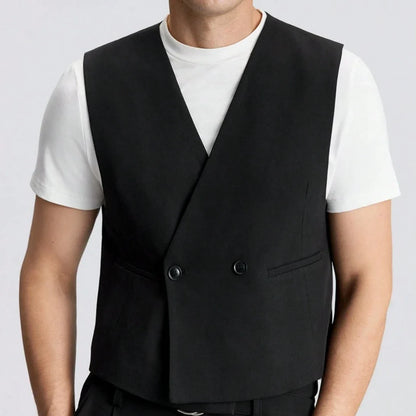 Men Vest Black Solid Double Button Waistcoat For Wedding Banquet Party Business Office Daily Casual Men Suit Vest