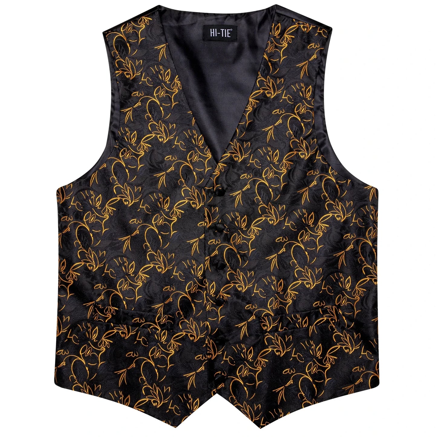 Luxury Men Silk Vest Gold Black Blue Red Green Purple Floral Waistcoat Tie Hanky Cufflinks Brooch Wedding Formal Business
