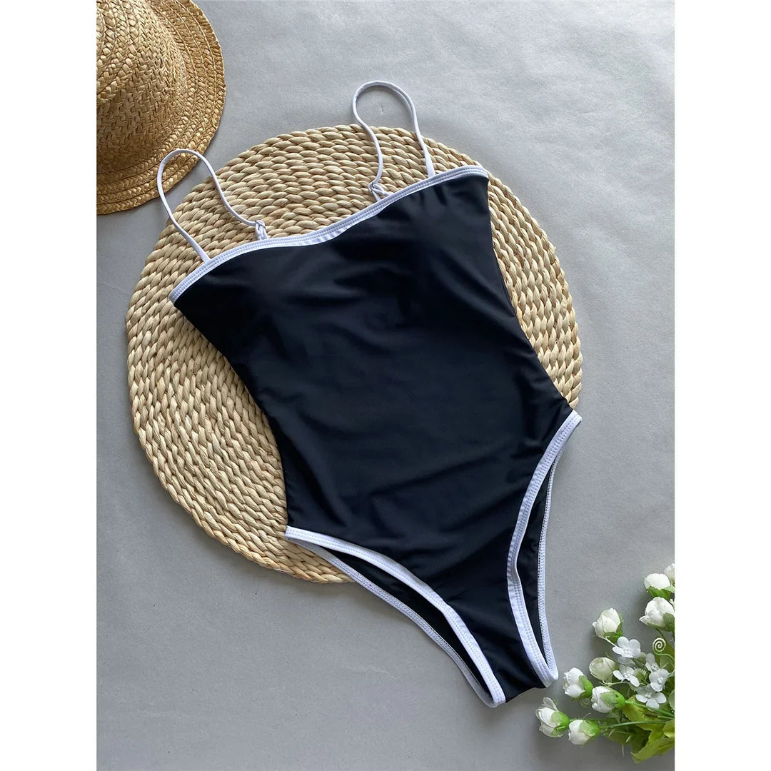 2025 New Sexy Splicing High Leg Cut Women Swimwear One Piece Swimsuit Female Monokini Padded Bather Bathing Suit Swim K5622