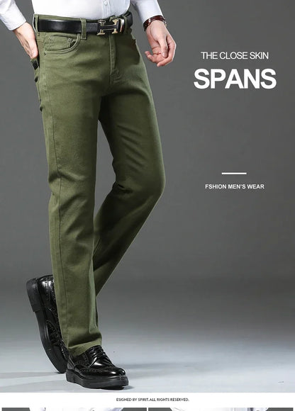 Spring Autumn Fashion Brown Business Casual Stretch Denim Pants Male Brand Trousers Men's Clothing Slim Jeans Plus Size 28-44